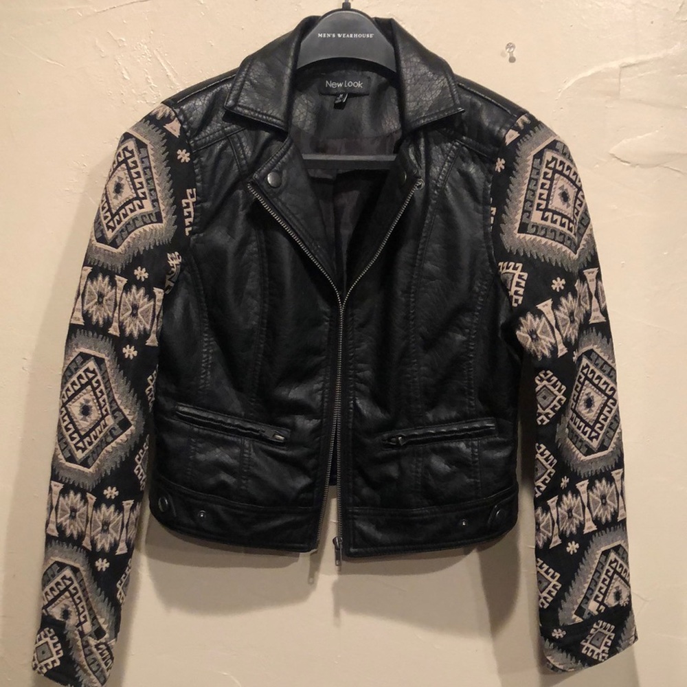 New Look faux leather & tapestry coat. Size M. (Runs small)